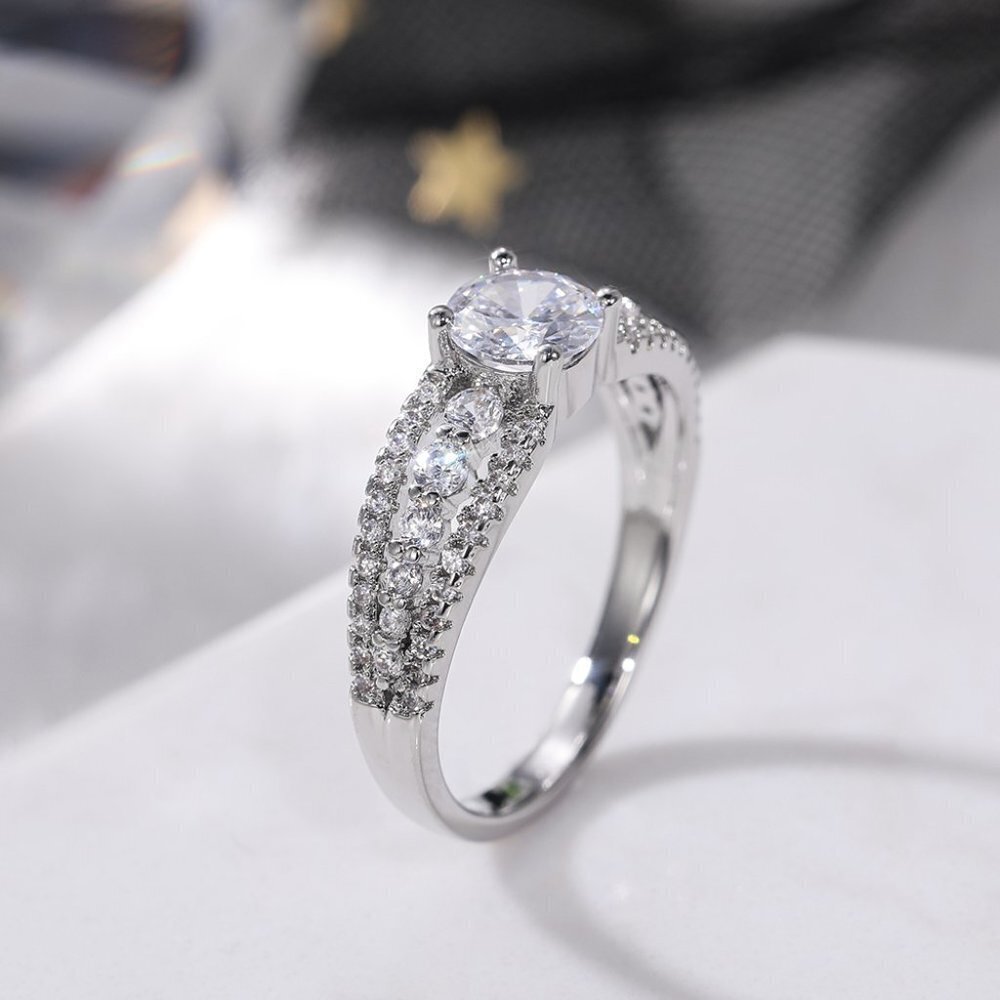 Diamond Shiny CZ Romantic Pure Silver Dainty Wedding Ring for Women, K868 - Picture 6 of 8